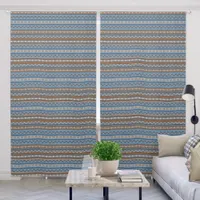 Southwest Blue & Brown Geometric Pattern 50x96in Blackout Curtains