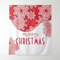 Red and White Nordic Snowflakes Merry Christmas Tapestry