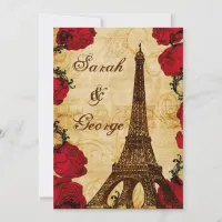 red vintage eiffel tower Paris wedding invite