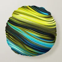 Blue and Gold Abstract Silk and Satin Rolls Round Pillow