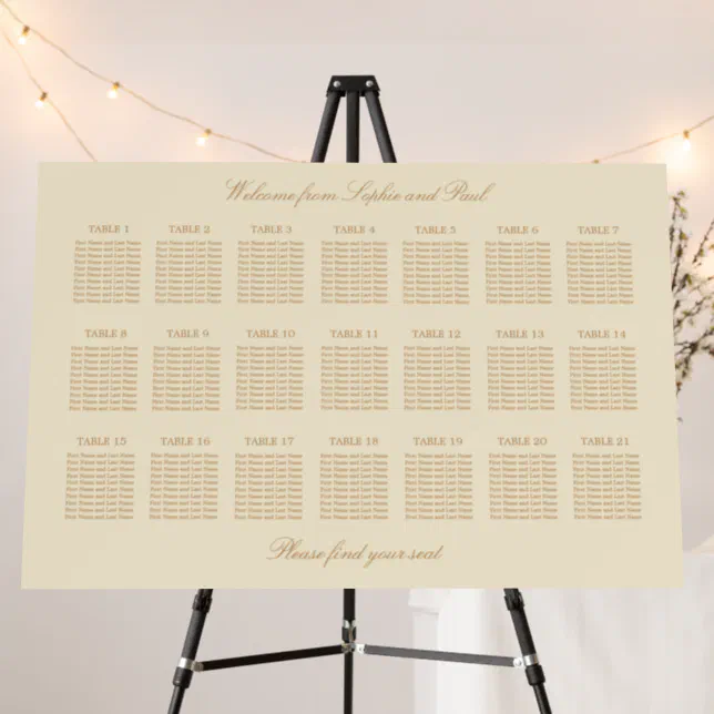 Cream Beige 21 Table Wedding Seating Chart Foam Board