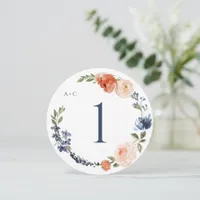 Wedding Round Table Numbers Peach & Dusty Blue