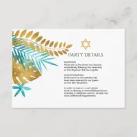 Teal and Gold Tropical Bat Mitzvah Party Details Enclosure Card