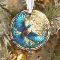 Serene Blue Bird Perched on Stained Glass Ornament