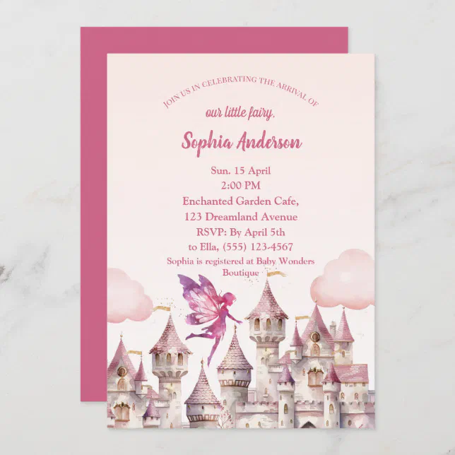 Fairy Castle Girl Baby Shower Invitation Card