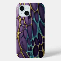 Purple, blue, aqua, and gold iPhone 15 case