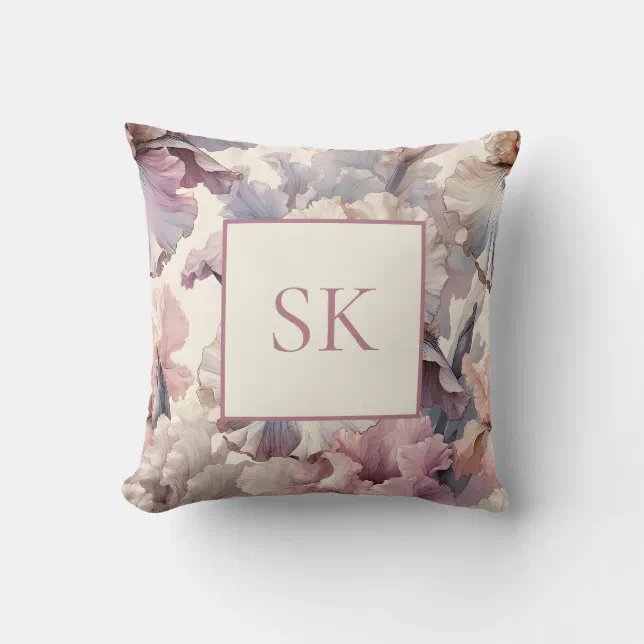 Elegant Blush Floral Unique Chic Custom Monogram Throw Pillow
