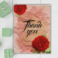 Vintage Red Roses On Old Parchment Thank You Postcard