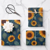 Yellow Sunflowers on a Blue Background Wrapping Paper Sheets