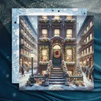 City Brownstone at Christmas Personalized Holiday Card