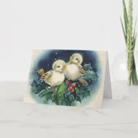 Adorable Vintage Winter Birds, Christmas Holiday Card