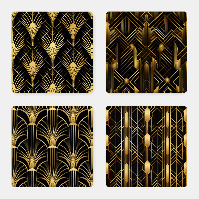 Art Deco Retro Vintage Classic 1920s Black & Gold Coaster Set