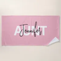 Pink Personalized Aunt Typography Beach Towel