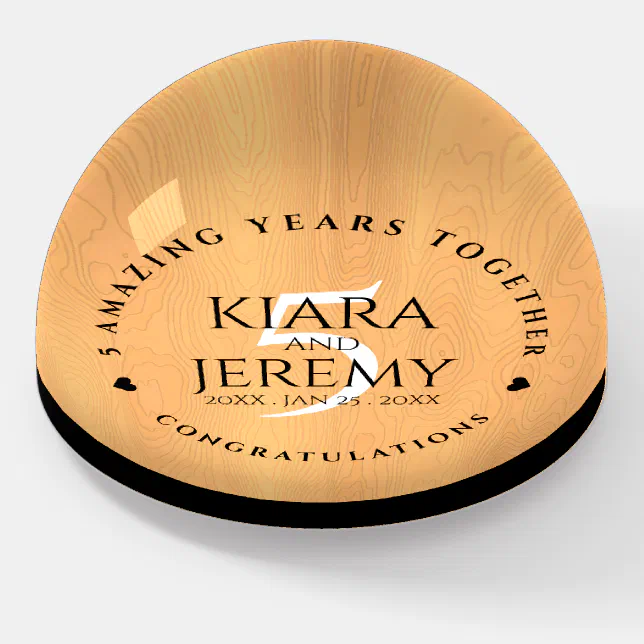 Elegant 5th Wood Wedding Anniversary Celebration Paperweight