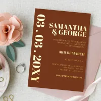 Bold Terracotta Burnt Orange Modern Wedding Foil Invitation