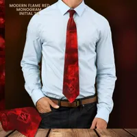 Unique Modern Flame Red Monogram Initial Neck Tie