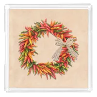 Southwest Chile Wreath on Adobe Wall Acrylic Tray