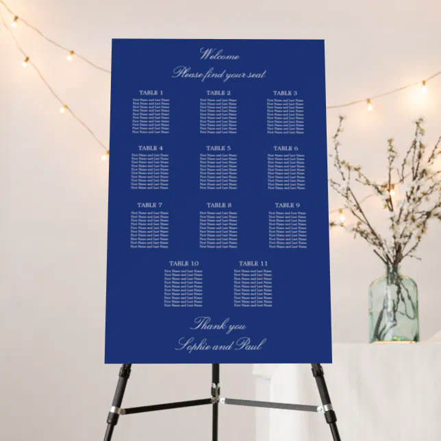 Dark Blue 11 Table Wedding Seating Chart Foam Board