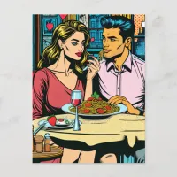 Couple on First Date | Spaghettis Dinner Postcard