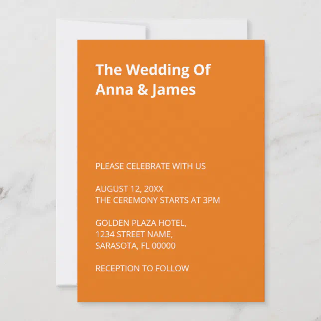 Modern Bright Orange Wedding Invitation