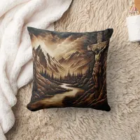 Jesus on Cross With Mountains and River Throw Pillow