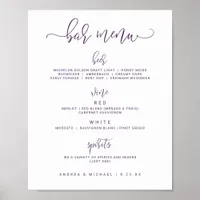 Wedding Bar Menus - Bounce Script (Purple / Plum) Poster