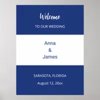 Dark Blue White Wedding Welcome Poster