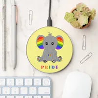 LGBTQ gay pride - cute elephant with rainbow flag Wireless Charger