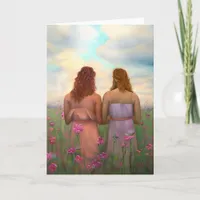 Beautiful Lesbian Couple in Meadow of Flowers Card