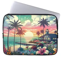 Pink and Turquoise Paradise | Beach Art Laptop Sleeve