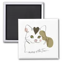 Cute Cat Line Art - Meow is the Time Magnet