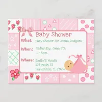 Vintage Quilt Pink Girl's Baby Shower Invitation