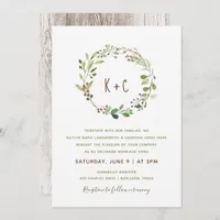 Greenery Wreath Wedding Invitations - Brown