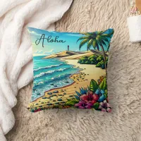 Tropical Ocean Aloha Vacation  Throw Pillow