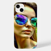 Beautiful Girl with Sunglasses Reflection Flowers Case-Mate iPhone 14 Plus Case