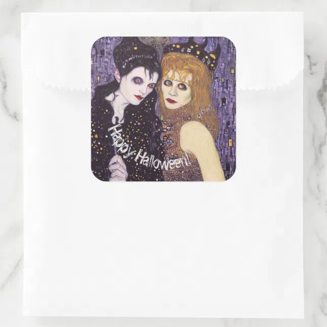 Vampire and witch in Halloween Square Sticker