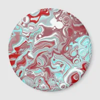 Teal, Burgundy, Red and White Marble Swirls    Magnet