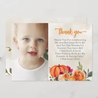 Fall Burnt Orange Pumpkin Patch Birthday Thank You Card