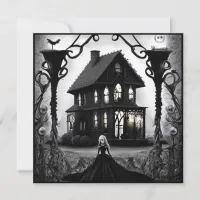 Haunted Mansion and Gothic Woman Halloween Invitation