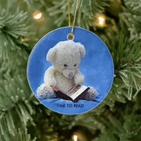 Teddy Bear Time to Read Blue Stuffed Animal, ZKOA Ceramic Ornament