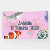 Ocean Animals Whale Wild Life Party Pink Banner