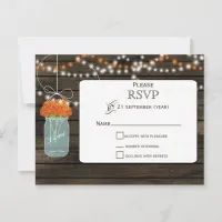 Barnwood orange flowers mason jars wedding RSVP