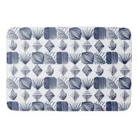 Bold Caribbean Tribal Mudcloth: White, Navy Blue Bath Mat