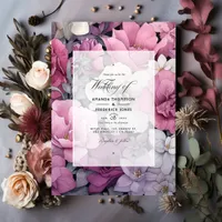 Dusty Rose, Gray, and Silver Floral Wedding Invitation