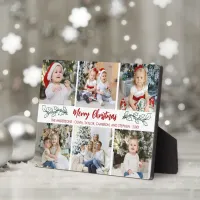 Modern 6 Photo Family Christmas Modern Script  Plaque