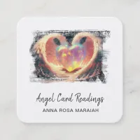 *~* Crystal Opal Heart QR Angel Wings AP78 Glow Square Business Card
