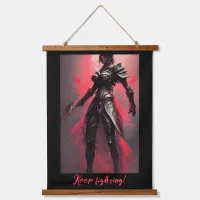 Black and Red Warrior Woman Keep Fighting! Hanging Tapestry