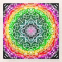 Color burst Rainbow Prism Mandala   Glass Coaster