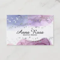 *~* Modern Art Abstract Watercolor Silver Glitter Business Card