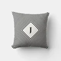 Black Radiating Rhombuses Decorative Monogram Throw Pillow